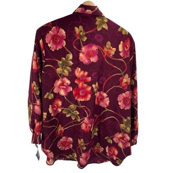 Vintage Maggie Sweet Women's Button-Up Padded Sketched Floral Print Blouse Large - Picture 9 of 10